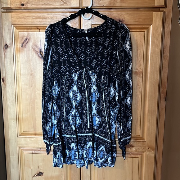 Free People Down By The Bay Blue White Oversized Tunic Top Dress - Picture 2 of 8